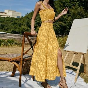 Shirred Floral Top and Skirt Set